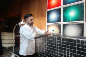 Mauricio Santelice holding dessert